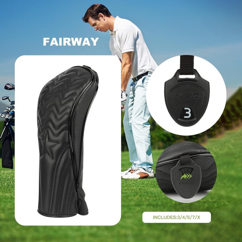 PONADA 4pcs or 1pc Golf Club Head Covers for Woods, Driver, Fairway, Hybrid – Premium PU Leather with Interchangeable Tags & Magnetic Blade and Mallet Putter Covers - Image 3